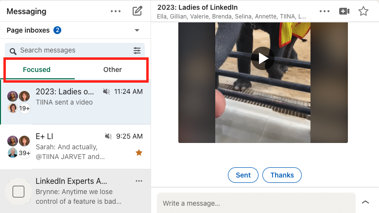 This is a screenshot that shows the two inboxes in LinkedIn - Focused and Other